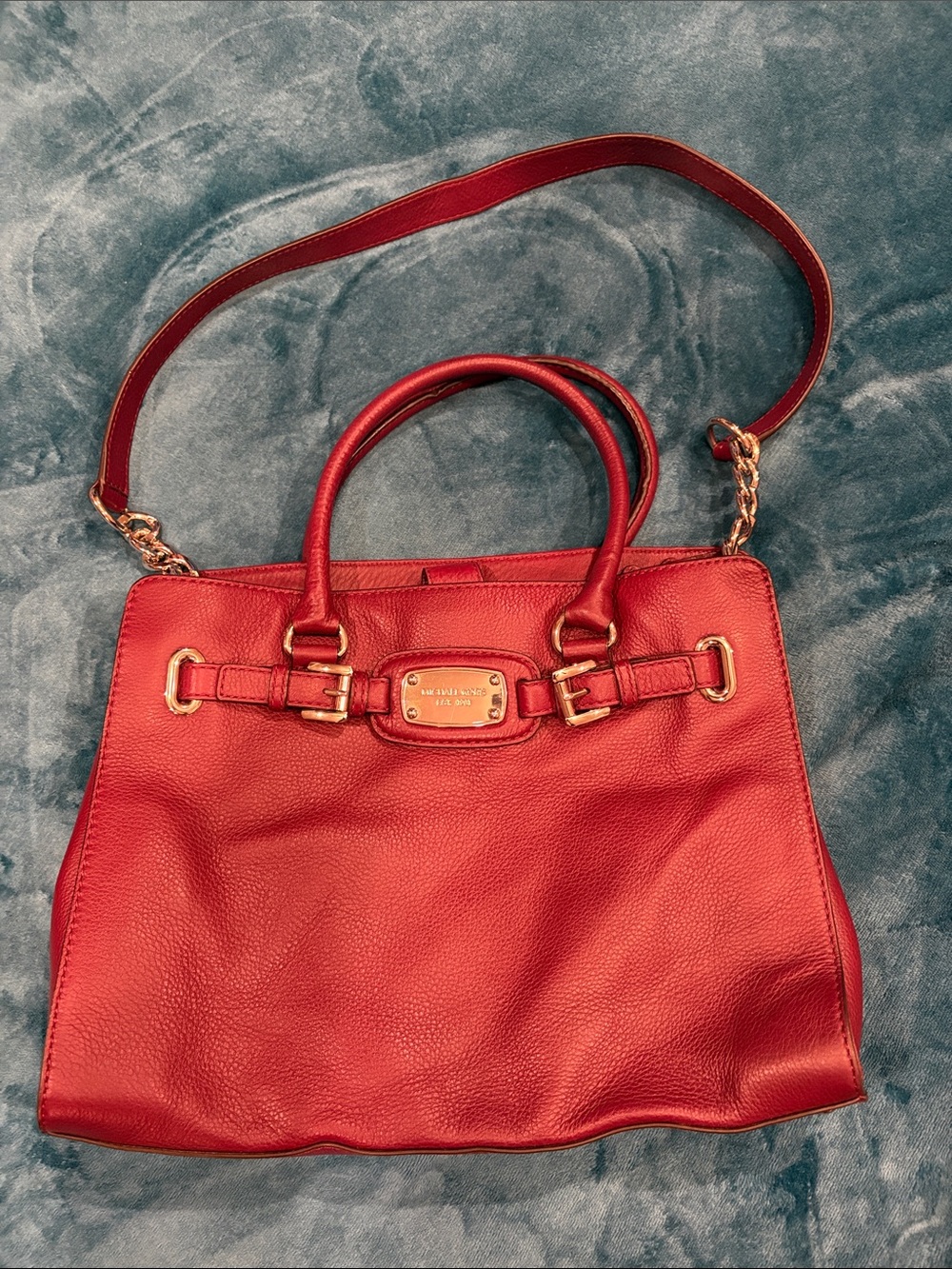 Michael Kors Burgundy Leather Satchel Purse Bag with Silver-Tone Hardware